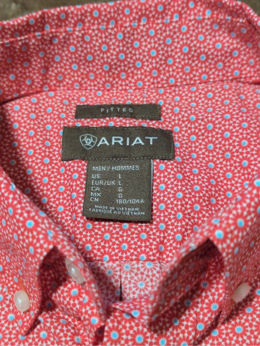 Ariat Men's Fitted Short Sleeve Button-Up Shirt Large Red Floral Print